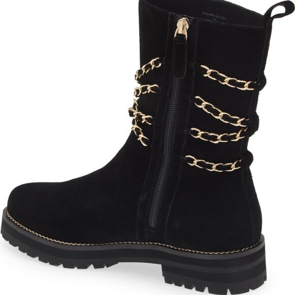 NEW CECELIA NEW YORK Chocolate Suede Misunderstood Chain Boots Black 864tn - Picture 3 of 6